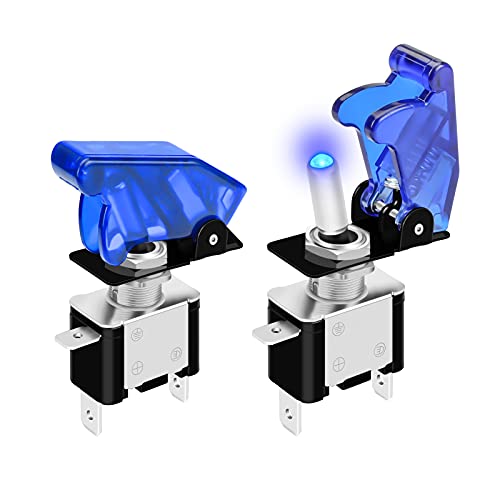 DaierTek 12V Blue LED Illuminated Toggle Switch with Safety Cover Guard 3 Pin ON Off Covered Lighted Toggle Switch Rocker Heavy Duty 20 AMP for Racing Automotive Motorcycle Car RV Truck -2pack - Image 1