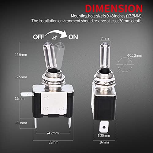 DaierTek 12V Blue LED Illuminated Toggle Switch with Safety Cover Guard 3 Pin ON Off Covered Lighted Toggle Switch Rocker Heavy Duty 20 AMP for Racing Automotive Motorcycle Car RV Truck -2pack - Image 3