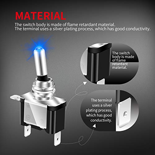 DaierTek 12V Blue LED Illuminated Toggle Switch with Safety Cover Guard 3 Pin ON Off Covered Lighted Toggle Switch Rocker Heavy Duty 20 AMP for Racing Automotive Motorcycle Car RV Truck -2pack - Image 4