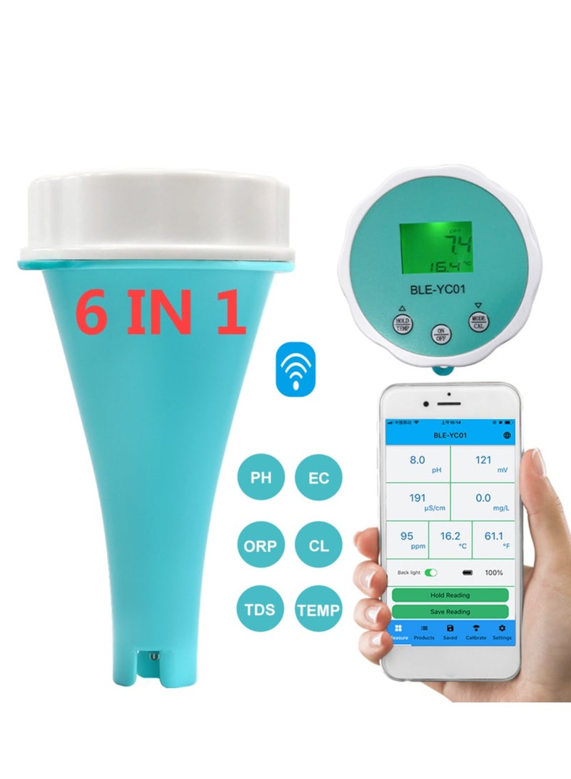 Generic 6 in 1 Residual Chlorine Monitor PH/ORP/EC/TDS Water Testing, Backlit LCD Display, Smart Equipment for Home Swimming Pools, Accurate and Easy to Use Water Monitor  - Image 1