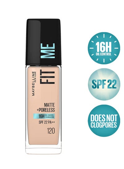 MAYBELLINE YORK Fit Me Matte + Poreless Liquid Foundation SPF 22, 30ml 120 Classic Ivory