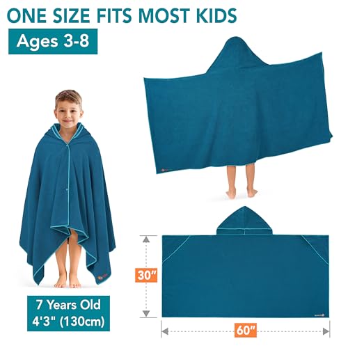 Suncube SUN CUBE Kids Hooded Towel, Absorbent Quick Dry Beach Bath Towel, Swim Surf Poncho Wrap Shower, Pool, Bath, Boys, Girls, Large 30x60 inch, Age 3-9 Years, Sea Blue - Image 2