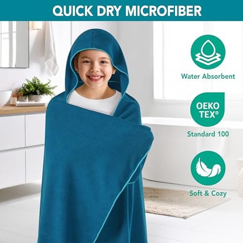 Suncube SUN CUBE Kids Hooded Towel, Absorbent Quick Dry Beach Bath Towel, Swim Surf Poncho Wrap Shower, Pool, Bath, Boys, Girls, Large 30x60 inch, Age 3-9 Years, Sea Blue - Image 4