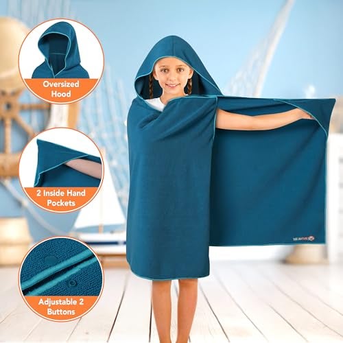 Suncube SUN CUBE Kids Hooded Towel, Absorbent Quick Dry Beach Bath Towel, Swim Surf Poncho Wrap Shower, Pool, Bath, Boys, Girls, Large 30x60 inch, Age 3-9 Years, Sea Blue - Image 3