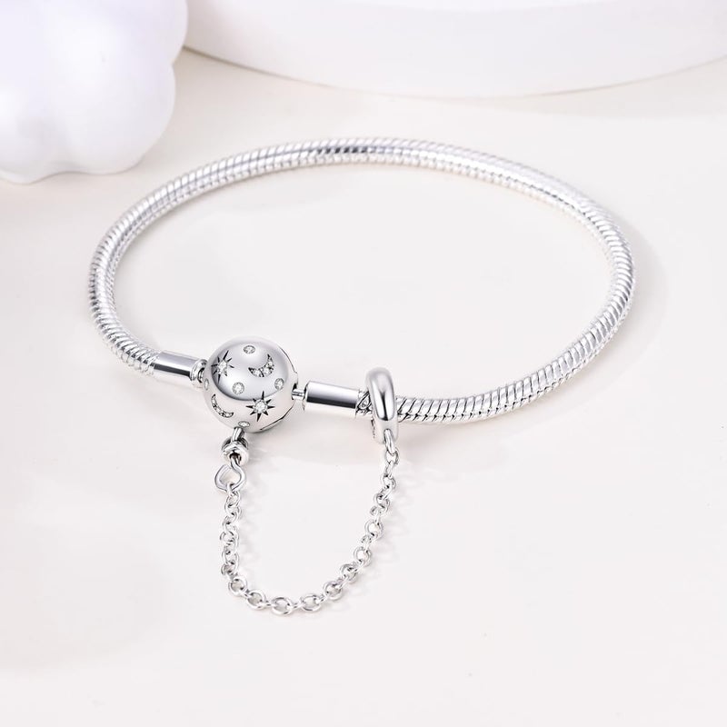 Parmuz 925 Sterling Silver Charm Bracelet for Woman Snake Chain Bracelet Star Moon Butterfly Cute Iconic Moments European Bracelet Jewelry Gift for Woman - Image 2