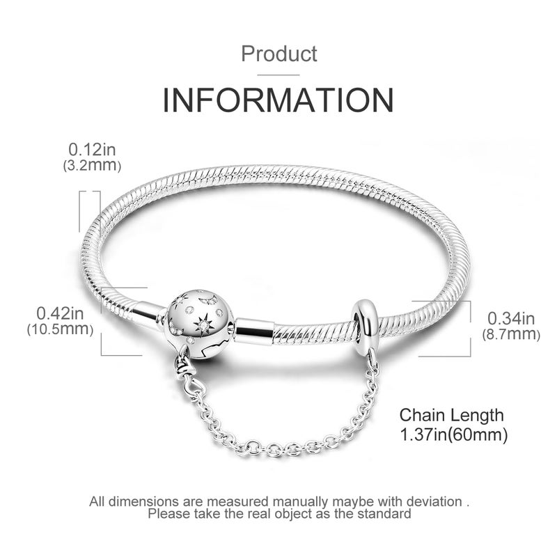 Parmuz 925 Sterling Silver Charm Bracelet for Woman Snake Chain Bracelet Star Moon Butterfly Cute Iconic Moments European Bracelet Jewelry Gift for Woman - Image 5