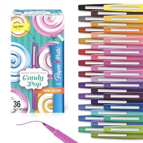 Paper Mate Flair Felt Tip Pens Medium Point (0.7mm) Limited Edition Candy Pop Pack 36 Count; Perfect for Teachers Students Expressive Writing Drawing - Image 1