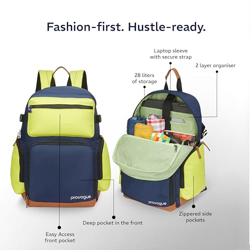 Provogue Zuno 28 litres everyday backpack with 15.6 inch laptop compartment for men and women in Royal Blue, stylish contemporary daily use college, office and outdoor bag | With organiser - Image 3