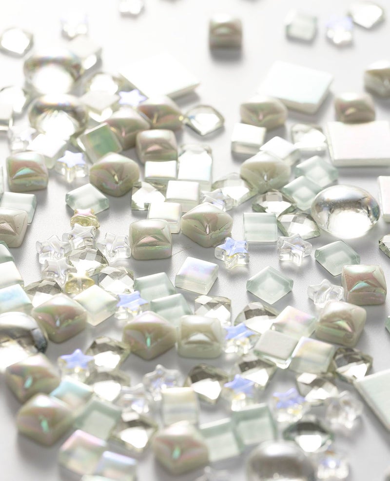 Lanyani Lanyani 430Pcs Iridescent White Glass Mosaic Tiles Variety Styles Mosaic Tiles Pieces Bulk Shimmering Crystal Tile for Glass Crafts and DIY Decorations, 1.2 Pounds Pack  - Image 5