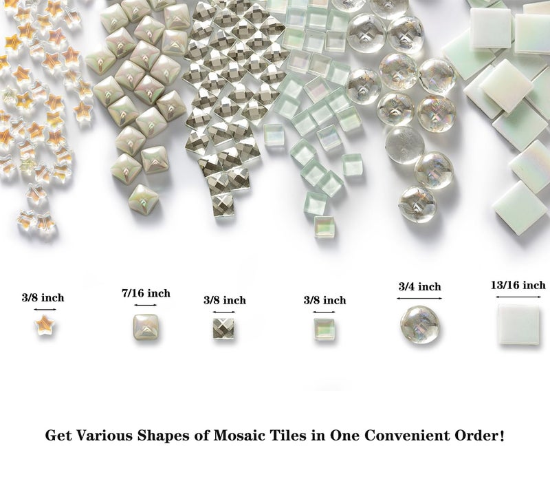Lanyani Lanyani 430Pcs Iridescent White Glass Mosaic Tiles Variety Styles Mosaic Tiles Pieces Bulk Shimmering Crystal Tile for Glass Crafts and DIY Decorations, 1.2 Pounds Pack  - Image 3
