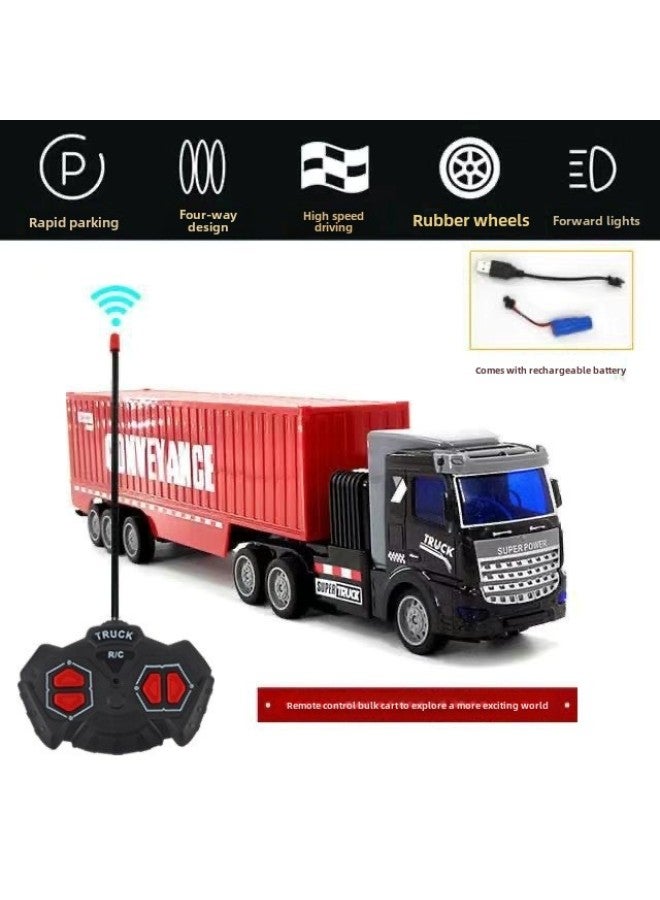 Wireless Rc Rc Car Semitrailer Trucks Heavy Transport Truck Dump Truck Boy Toy-Color:Black Short Head Red Cabinet  - Image 1
