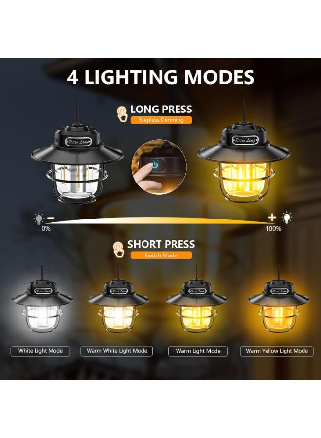 مصباح تخييم قابل لإعادة الشحن، مصباح تخييم كلاسيكي محمول ومقاوم للماء، 4 أوضاع إضاءة (1300-6500 كلفن)، سطوع قابل للتعديل بسلاسة، مثالي للتخييم، والمشي لمسافات طويلة، وحالات الطوارئ، وصيد الأسماك. - Image 4