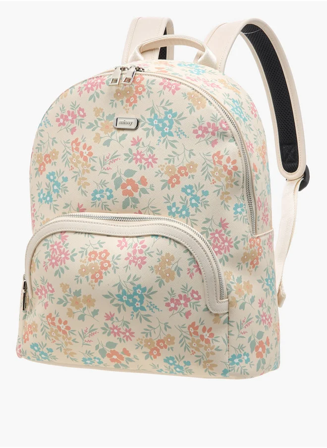MISSY Floral Print Backpack with Zip Closure and Adjustable Strap - 30x15x36 cm