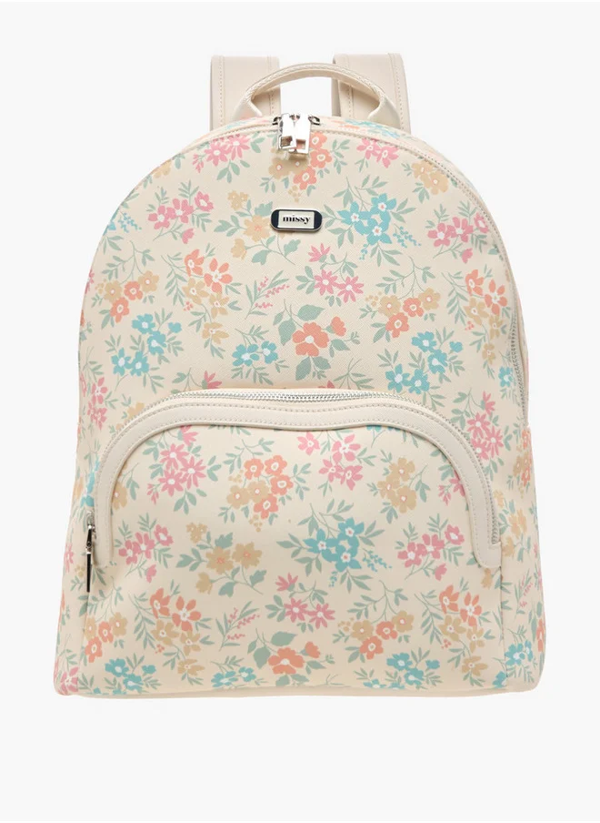 MISSY Floral Print Backpack with Zip Closure and Adjustable Strap - 30x15x36 cm
