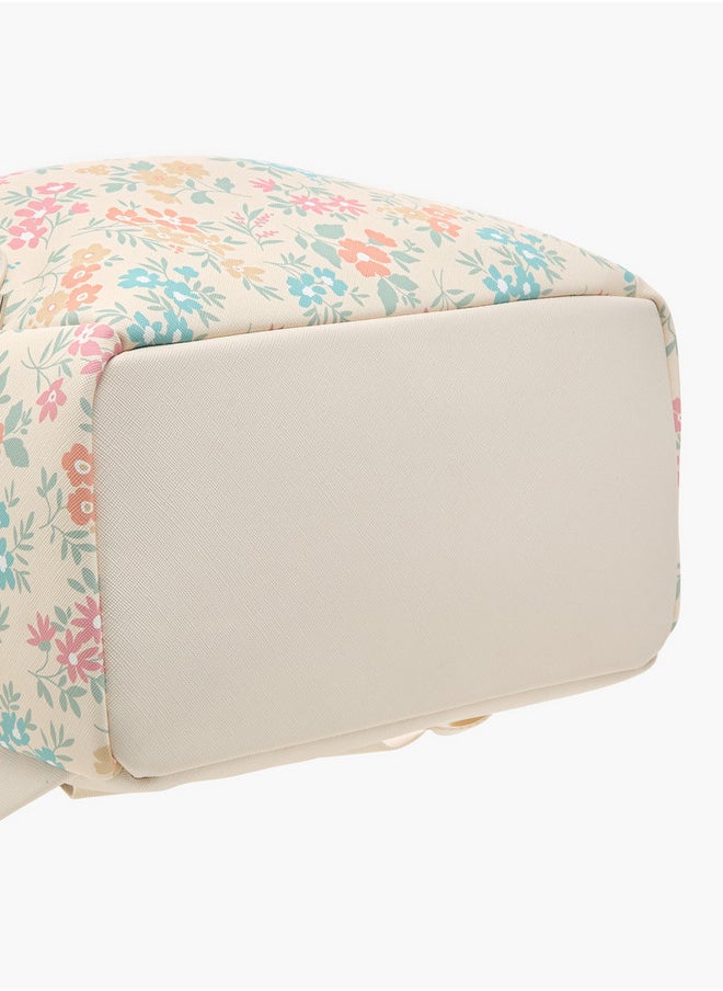 MISSY Floral Print Backpack with Zip Closure and Adjustable Strap - 30x15x36 cm  - Image 5