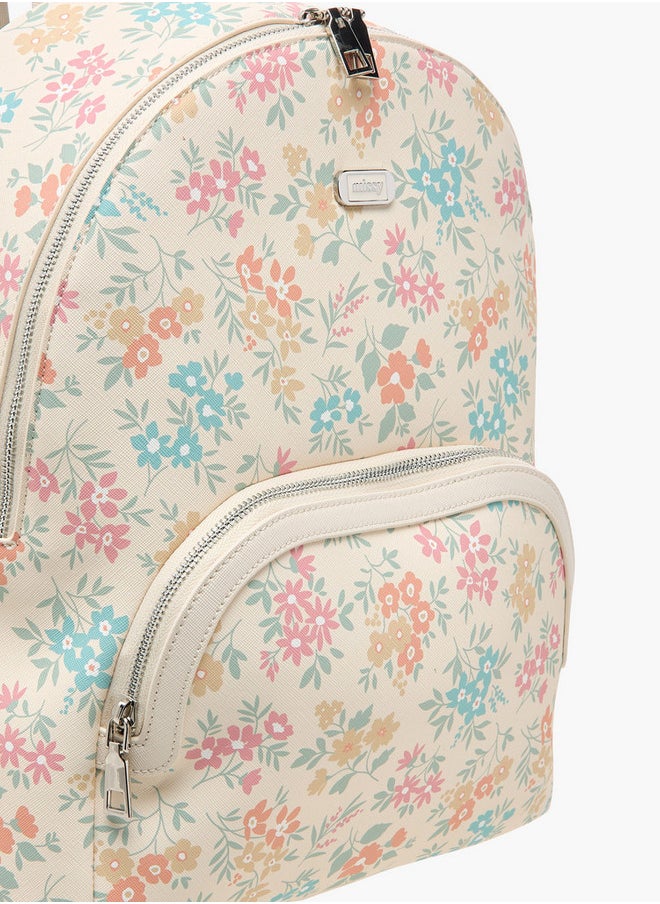 MISSY Floral Print Backpack with Zip Closure and Adjustable Strap - 30x15x36 cm  - Image 4