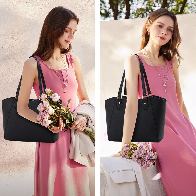 CHICAROUSAL Tote Bag for Women Large Handbags and Purses for Women PU Leather Womens Shoulder Bags (a alz Black YB) - Image 2
