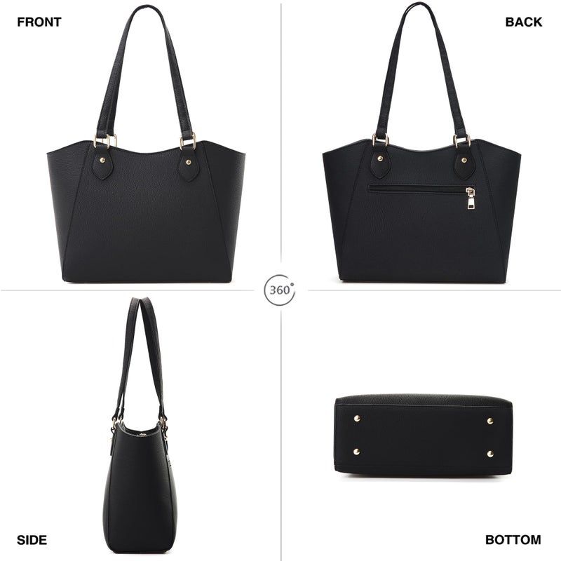 CHICAROUSAL Tote Bag for Women Large Handbags and Purses for Women PU Leather Womens Shoulder Bags (a alz Black YB) - Image 4
