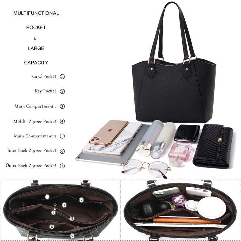 CHICAROUSAL Tote Bag for Women Large Handbags and Purses for Women PU Leather Womens Shoulder Bags (a alz Black YB) - Image 5
