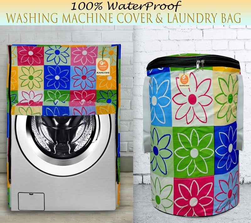 KANUSHI Industries® 100% Waterproof & Dustproof Front Load Automatic Washing Machine Cover (Suitable for 6 Kg, 6.5 kg, 7 kg, 7.5 kg)+1 pc Designer Laundry Bag (VAR-Washing-Front+LB-NW-NEW-06) - Image 2