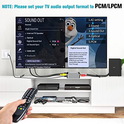 Microware Digital to Analog Audio Converter DAC Digital SPDIF Optical to Analog L/R RCA Converter Toslink to 3.5mm Jack Adapter for PS3 HD DVD PS4 Amp TV Home Cinema (Optical Cable Included) - Image 5