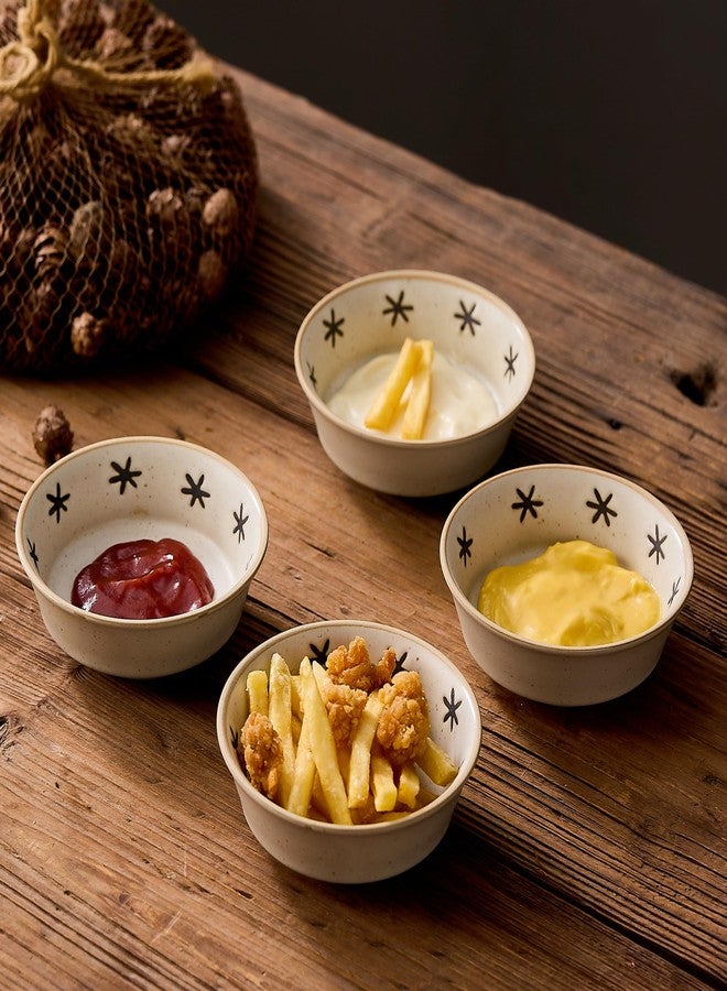 Swuut Stoneware Dipping Sauce Side Dishes Set of 4-3.75" Rustic Condiment Bowls - Handcrafted Ceramic Appetizer Plates for Sushi Soy, Charcuterie,Snack, Cheese Boards - Image 5