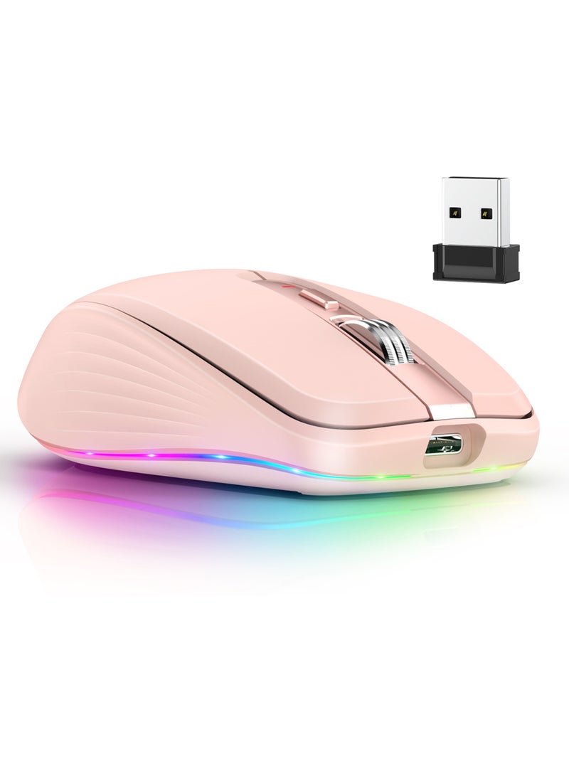 AROAQ Wireless Mouse, Dual Mode Ergonomic Design Computer Gaming Mouse, 4 Gear Adjustable Dpi Bluetooth Mouse With RGB Lighting, Rechargeable Office Mouse For Laptop PC, (1pc, Pink) - Image 1
