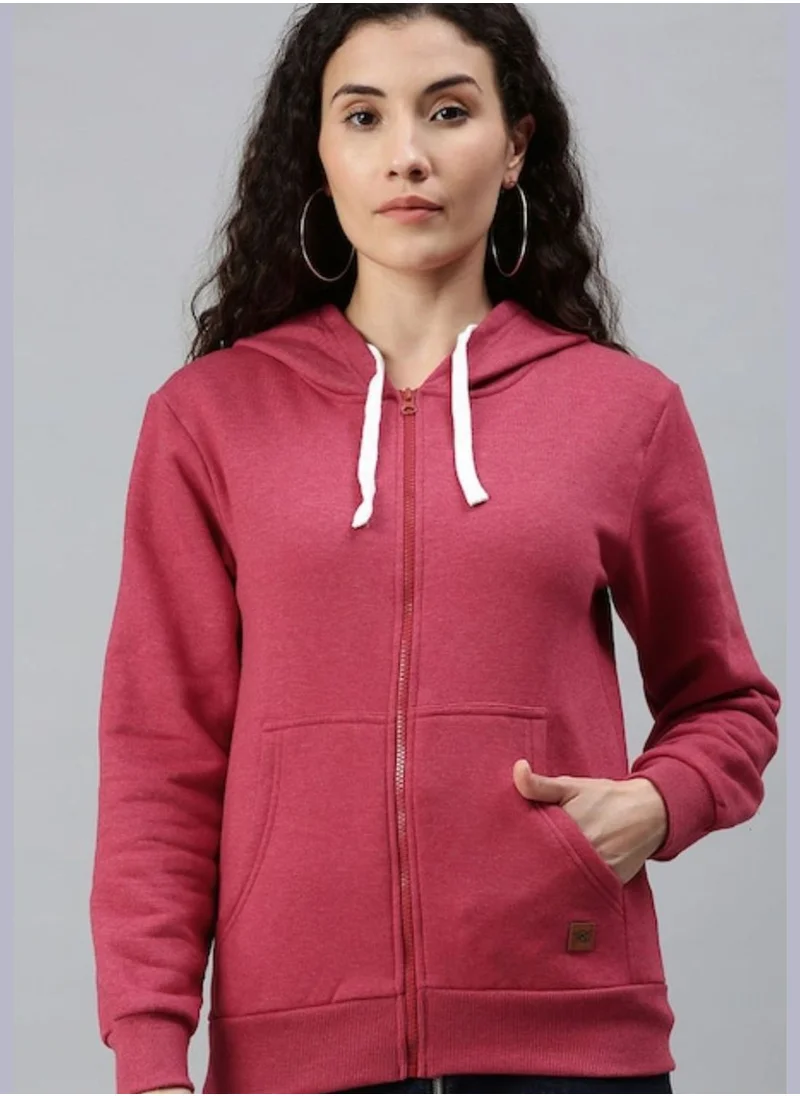 Campus Sutra Campus Sutra Women's Solid Regular Fit Zipper Sweatshirt With Hoodie For Winter Wear | Full Sleeve | Cotton Sweatshirt | Casual Sweatshirt For Woman | Stylish Sweatshirt For Women