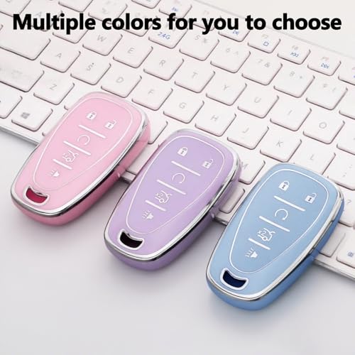 AAWQVRG Key Fob Cover for Chevy - Premium Soft TPU Shell Full Protection Case with Keychain, Fits Equinox Malibu Traverse Cruze Blazer Camaro Trailblazer Spark Sonic Volt Bolt Trax, Pink 5-Button - Image 3