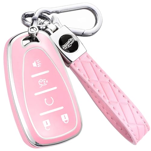 AAWQVRG Key Fob Cover for Chevy - Premium Soft TPU Shell Full Protection Case with Keychain, Fits Equinox Malibu Traverse Cruze Blazer Camaro Trailblazer Spark Sonic Volt Bolt Trax, Pink 5-Button - Image 1