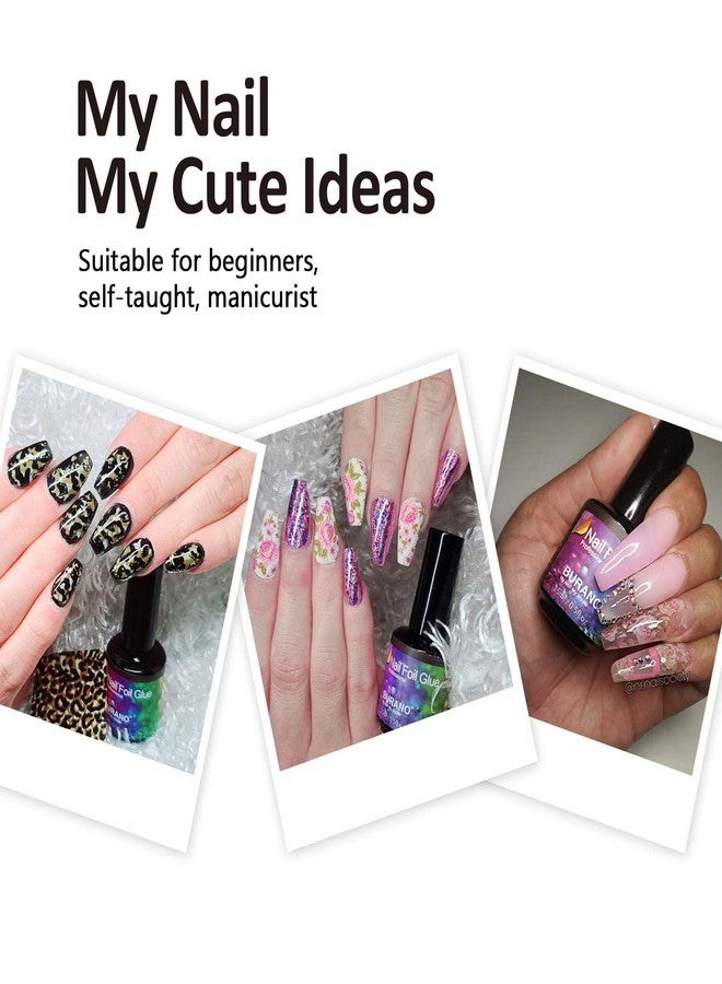 BURANO Nail Foil Glue Gel, with 40PCS Foil Sticker 15ML 2 Bottles Foil Gel, Nail Foils Nail Art Gel Nails Foil with Pen Designer Adhesive Transfer Nails Foil - Image 3