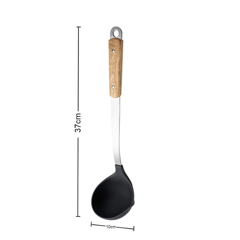 Primetan Primetan Silicone Ladle Spoon Stainless Steel Serving Chamcha with Handle Handmade Nonstick Kitchen Utensils Cookware for Soup BPAFree Heat Resistant Black_Pack of 1 - Image 2