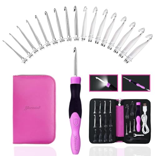 Yarniss 17 Size Lighted Crochet Hooks Set 2.5 mm to 14.0 mm, Metal Rechargeable Light Up Crochet Hooks with Case - Image 1