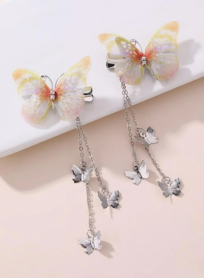 تايك تو Set of 2 - Butterfly Decor Chain Hair Clip