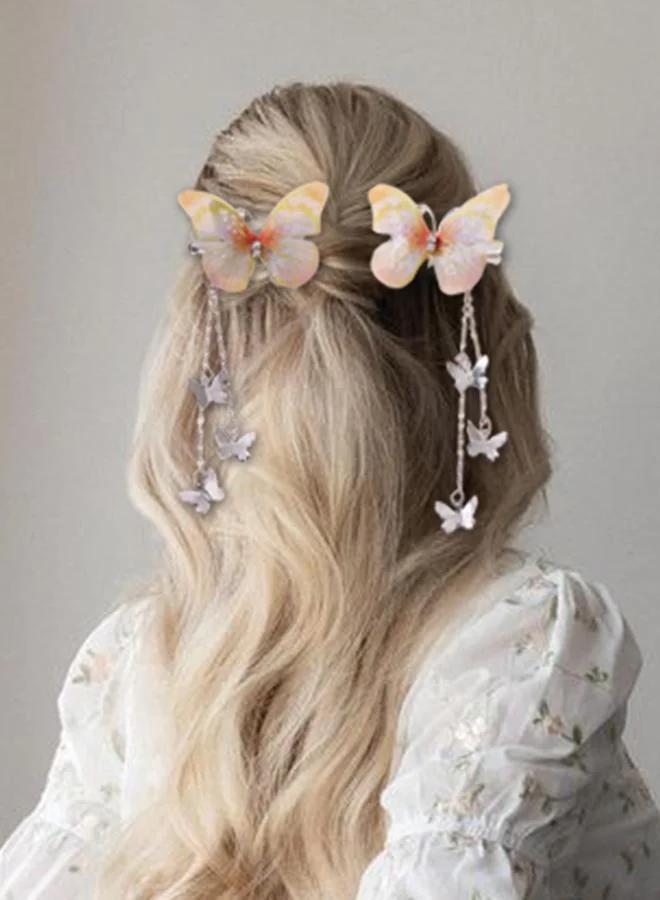 تايك تو Set of 2 - Butterfly Decor Chain Hair Clip