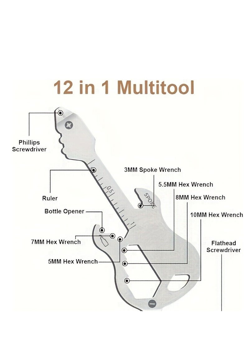 Generic - 12 in 1 Keychain Multi-tool, 1 Pcs Mini Tool, Guitar Keychain Pocket Tool, Portable Multi-function Wrench Tools for Bottle Opener Screwdriver(7.5*2.8cm) - Image 1