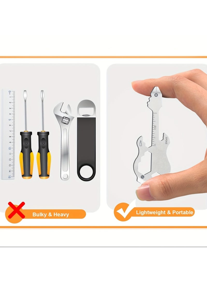 Generic - 12 in 1 Keychain Multi-tool, 1 Pcs Mini Tool, Guitar Keychain Pocket Tool, Portable Multi-function Wrench Tools for Bottle Opener Screwdriver(7.5*2.8cm) - Image 1