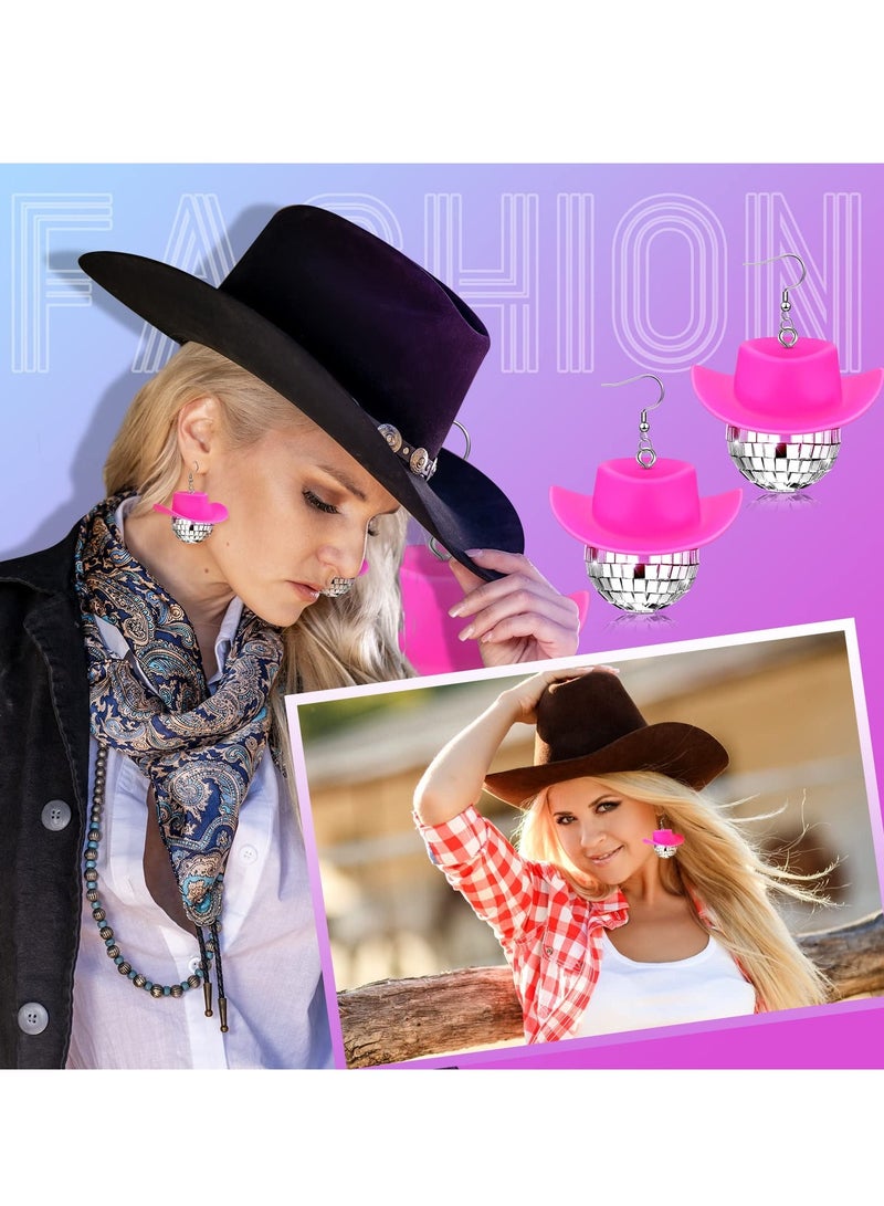 Disco Ball Earrings for Women, Cowgirl Earrings, Mini Western Cowboy Hat 60's or 70's Dance Party Costume Accessories Women Girls (5 Pair)  - Image 4