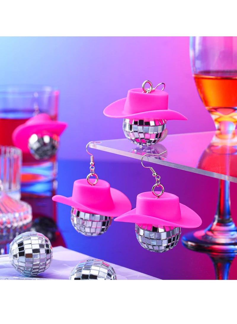 Disco Ball Earrings for Women, Cowgirl Earrings, Mini Western Cowboy Hat 60's or 70's Dance Party Costume Accessories Women Girls (5 Pair)  - Image 2
