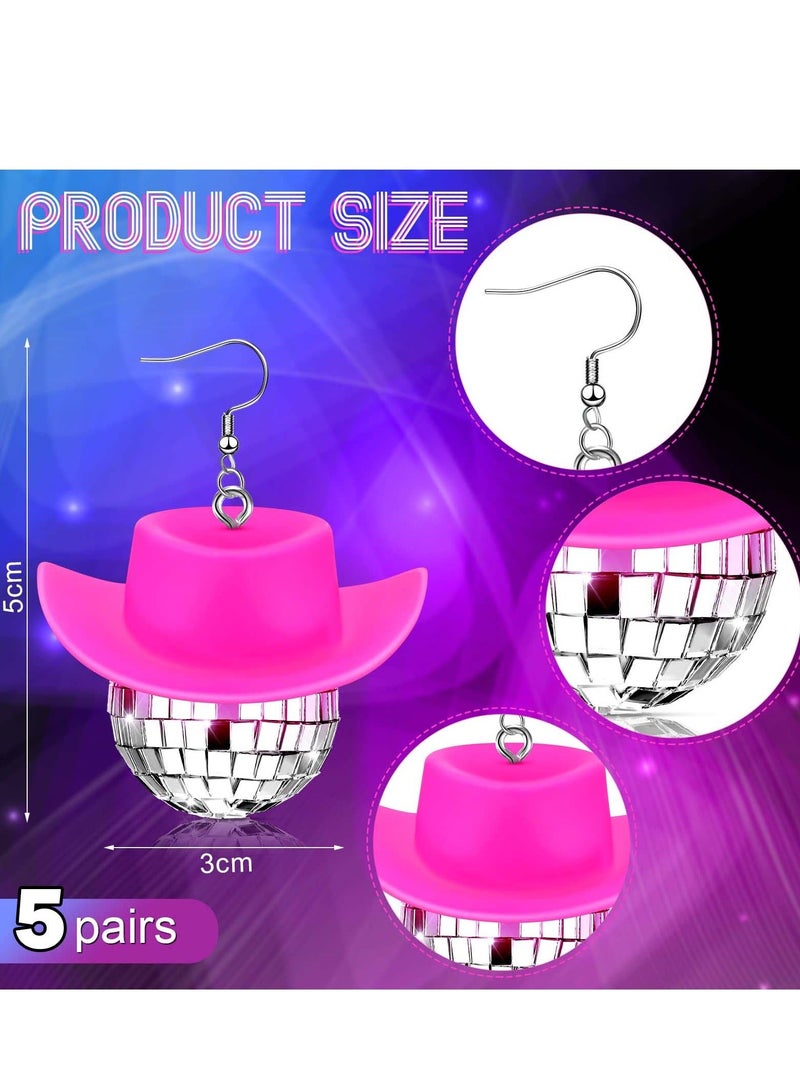 Disco Ball Earrings for Women, Cowgirl Earrings, Mini Western Cowboy Hat 60's or 70's Dance Party Costume Accessories Women Girls (5 Pair)  - Image 3