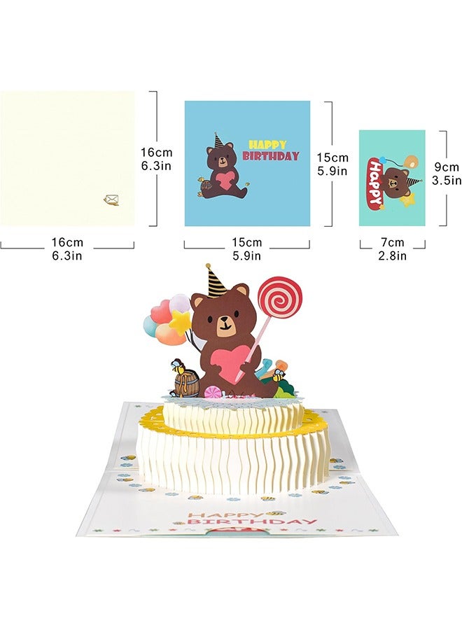 Lemon Birthday Cake Bear Pop Up Happy Birthday Greeting Card, ideal love Gift for Adults and Kids with Blank Note Card & Envelope, Foldable Celebration Cards for Daughter, Son, Mom, Dad, Friend, Children  - Image 2