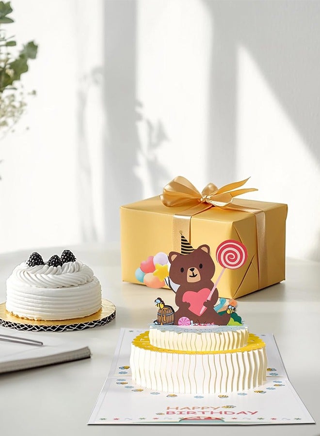 Lemon Birthday Cake Bear Pop Up Happy Birthday Greeting Card, ideal love Gift for Adults and Kids with Blank Note Card & Envelope, Foldable Celebration Cards for Daughter, Son, Mom, Dad, Friend, Children  - Image 4