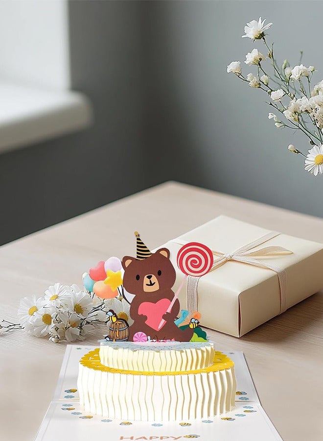 Lemon Birthday Cake Bear Pop Up Happy Birthday Greeting Card, ideal love Gift for Adults and Kids with Blank Note Card & Envelope, Foldable Celebration Cards for Daughter, Son, Mom, Dad, Friend, Children  - Image 5
