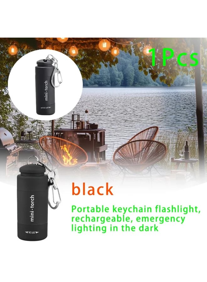 Black Mini LED Flashlight Keychain 6 Colors USB Rechargeable Pocket Light - Image 1