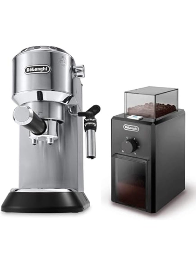 ديلونجي ماكينة قهوة إسبريسو ديلونجي ديديكا بمضخة EC685W  مع مطحنة حبوب قهوة كهربائية من ديلونجي بشفرة من الفولاذ المقاوم للصدأ KG79 - Image 1