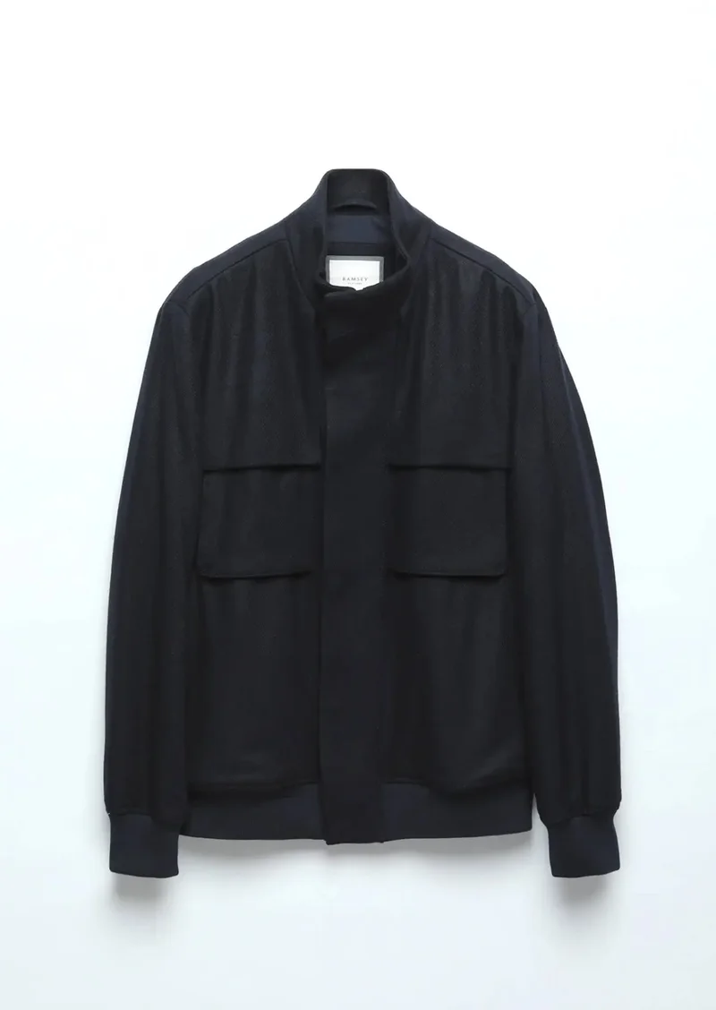 RAMSEY Navy Blue Regular Fit Turtleneck Casual Weaving Coat