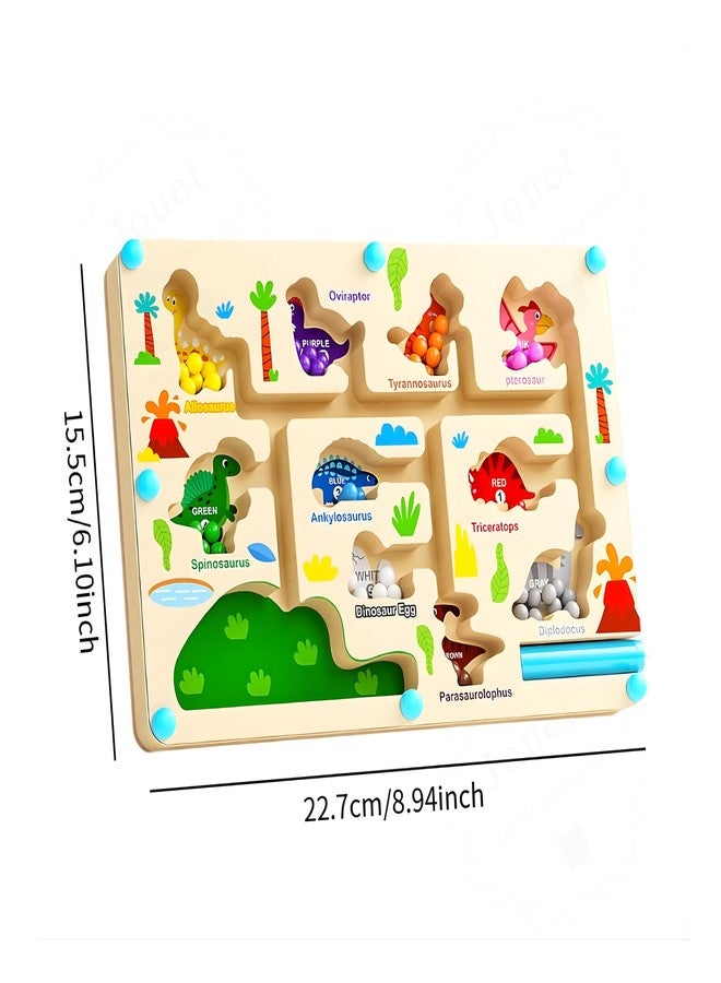 JOUET Dinosaur Themed Wooden Magnetic Maze Toy, Color Sorting & Counting Board with Beads and Wand for Toddlers 3-5 Years - Image 3