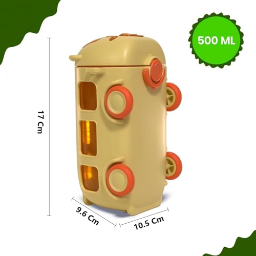 IKTU Bus Water Bottle for Kids With Strap, Sipper & Straw (500ml) | Leakproof, BPA Free With Lock | Cute Bus Shaped Tritan Bottle For Girls & Boys (Yellow) - Image 5