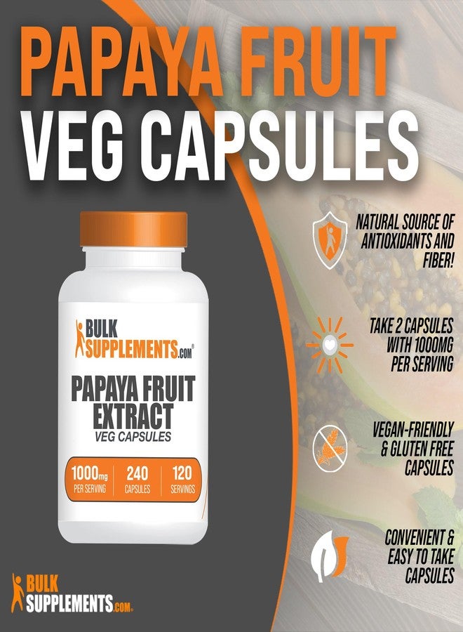 بالك سابلمنتس كبسولات مستخلص فاكهة البابايا من BulkSupplements.com - من كاريكا بابايا، مكمل عشبي - خالٍ من الغلوتين، 1000 ملغ، كبسولتان لكل جرعة، 240 كبسولة (عبوة واحدة) - Image 3