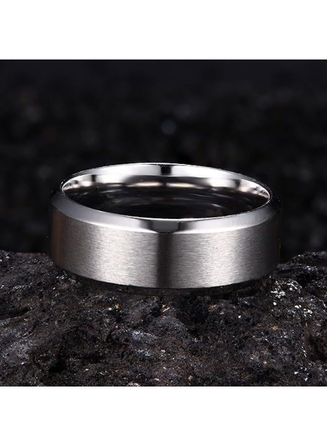 Premium Titanium Steel Ring – Beveled Edge, High-Polish Stainless Steel Mirror Finish Band - Image 3